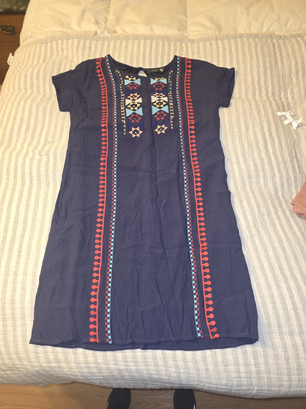 THML Navy Shift Dress with Red and Light Blue Embroidery XS